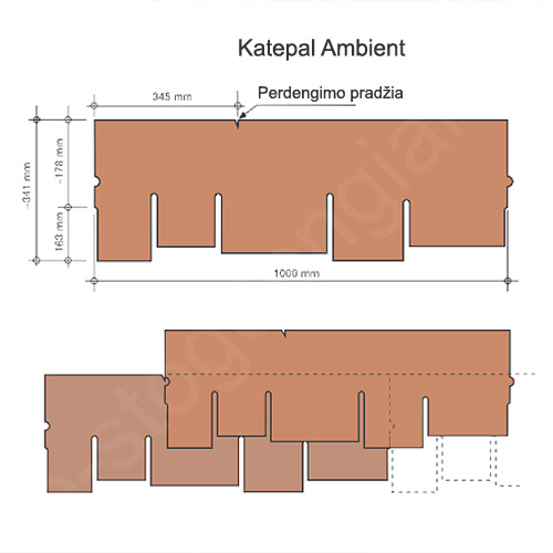 Bituminės čerpelės Katepal Ambient Tamsi ochra 10197, 2,18 m²/pak