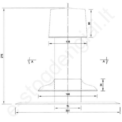 Ventiliacinis kaminėlis plokščiam stogui, Ø75 mm, 275 mm, vnt