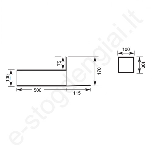Kampinė įlaja plokščiam stogui, kvadratinė, 100x100 mm, 500 mm, vnt