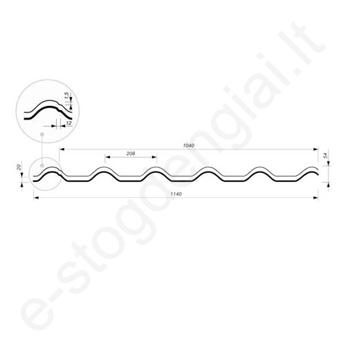 Plieninė čerpė Budmat Aria, 0,50 mm, 350/20 mm, 1040 mm, Blizgi S-Pure, m²