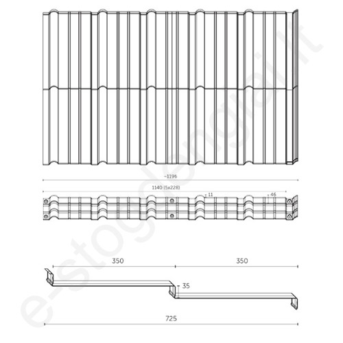 Modulinė čerpė Budmat Murano 0,50 mm, 725x1196 mm (0,798 m²) D-Matt Plus Molio (RAL 8004), vnt