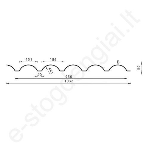 Banguotas fasado profilis Budmat FEB-50, 0,70 mm, 930 mm, Blizgus, m²