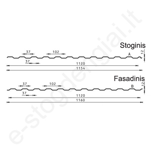 Trapecinis profilis Budmat TRB-12, 1120 mm, Blizgus, m²