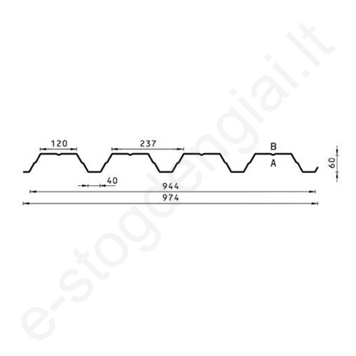 Trapecinis profilis Budmat TRB-60, 0,50 mm, 944 mm, Blizgus S-Pure, m²