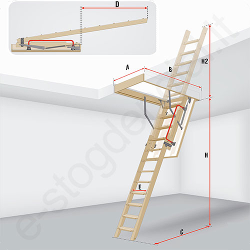 Fakro laiptai LDK 70x130 h=3,05m mediniai, 2 segmentų, SUSTUMIAMI