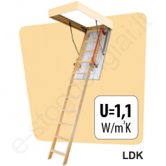 Fakro laiptai LDK 70x130 h=3,05m mediniai, 2 segmentų, SUSTUMIAMI