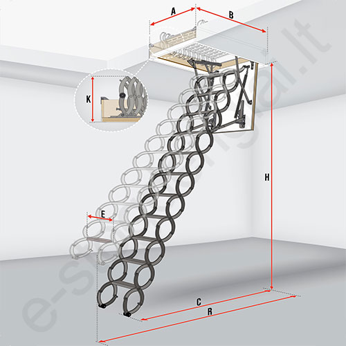 Laiptai Fakro LST 70x80 h=2,5-2,8m metaliniai ŽIRKLINIAI