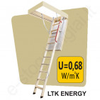 Fakro laiptai LTK ENERGY 70x130 h=3,05m mediniai, ŠILTI, U=0,68 W/m²K
