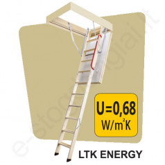 Fakro laiptai LTK ENERGY 60x100 h=2,8m mediniai, ŠILTI, U=0,68 W/m²K (4 segmentų)
