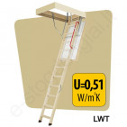 Fakro laiptai LWT 55x100 h=2,8m mediniai, YPATINGAI ŠILTI, U=0,51 W/m²K (4 segmentų)