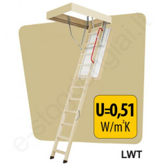 Fakro laiptai LWT 70x120 h=2,8m mediniai, YPATINGAI ŠILTI, U=0,51 W/m²K