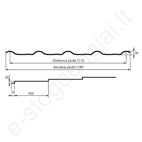 Plieninė čerpė Hanbud Argilla 0,50 mm, 350/30 mm, 1100 mm, Matinė PolarMAT, m²