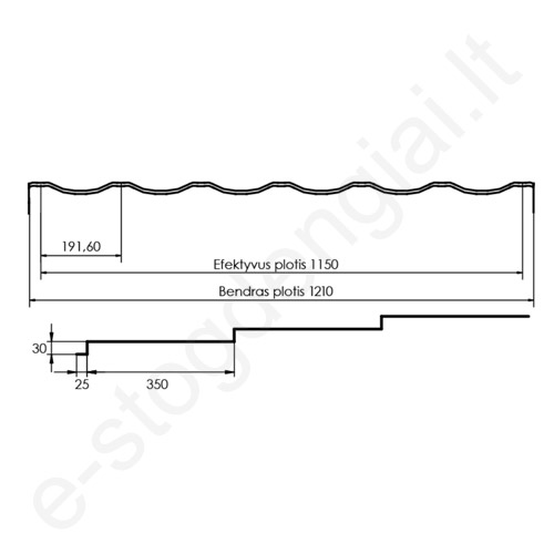 Plieninė čerpė Hanbud Malta, 350/30 mm, 1150 mm, Blizgi, m²