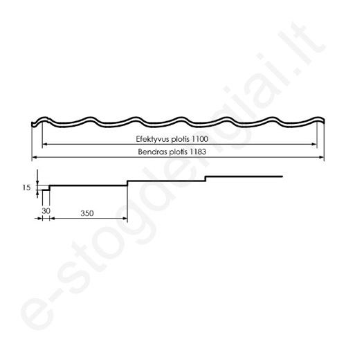 Plieninė čerpė Hanbud Vena 3D 0,50 mm, 350/15 mm, 1100 mm, Matinė PolarMAT, m²