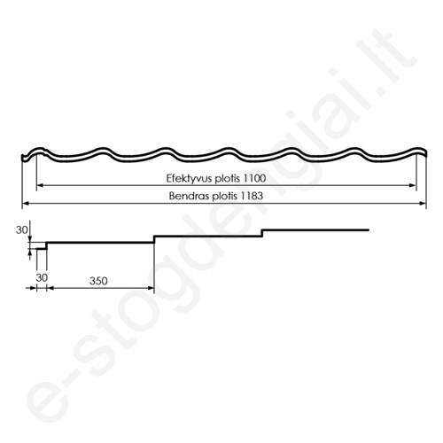 Plieninė čerpė Hanbud Vena 3D 0,50 mm, 350/30 mm, 1100 mm, Matinė Crown BT SSAB, m²