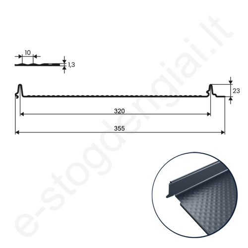 Klasikinis profilis Hanbud PHR 355 Revolution, grublėtas, 0,50 mm, 320 mm, UltraMAT, m²