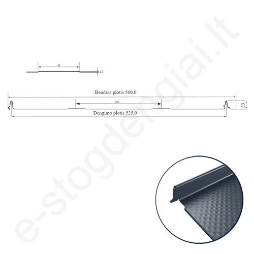 Klasikinis profilis Hanbud PHR 560 Revolution, 2 standumo briaunos 0,50 mm, 525 mm, Matinis PolarMAT, m²