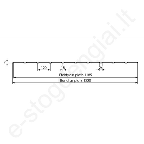 Hanbud trapecinė skarda kaminui T7, 0,50 mm, 1220x2000 mm (2,37 m²) Antracito Crown BT SSAB (RR 2H3), vnt