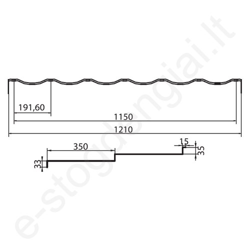 Modulinė čerpė Hanbud Moderno 0,47 mm, 720x1210 mm (0,805 m²) Matinė Ruda (RAL 8017), vnt