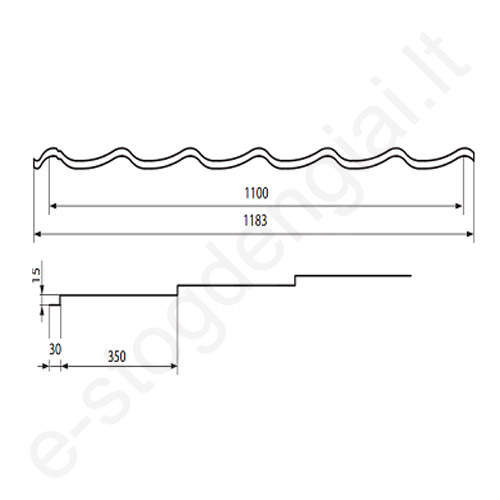 Modulinė čerpė Hanbud Vena 0,50 mm, 720x1183 mm (0,77 m²) Blizgi Sidabrinė (RAL 9006), vnt