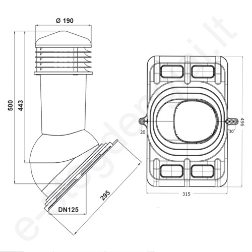 Wirplast ventiliacinis kaminėlis Ø150 mm apšiltintas K92 universalus trapecinei dangai Hanbud, vnt