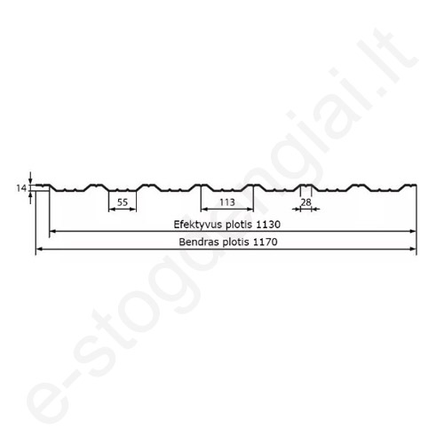 Trapecinis profilis Hanbud T-14R 0,50 mm, 1130 mm, Matinis PolarMAT, m²