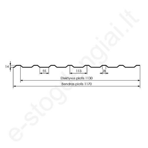 Trapecinis profilis Hanbud T-14R Classic, 1130 mm, Blizgus, m²