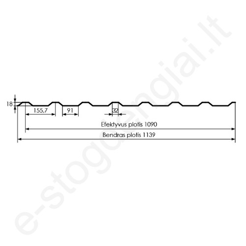 Trapecinis profilis Hanbud T-18N, 0,50 mm, 1090 mm, UltraMAT, m²