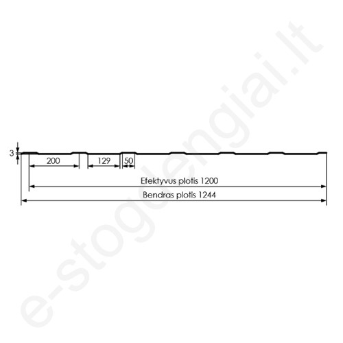 Trapecinis profilis Hanbud T-3, 1200 mm, Matinis, m²