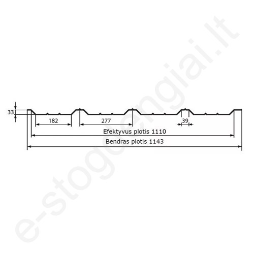 Trapecinis profilis Hanbud T-35R 0,50 mm, 1110 mm, Cinkas ZN, m²