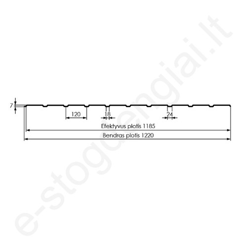 Trapecinis profilis Hanbud T-7 0,50 mm, 1185 mm, Cinkas ZN, m²