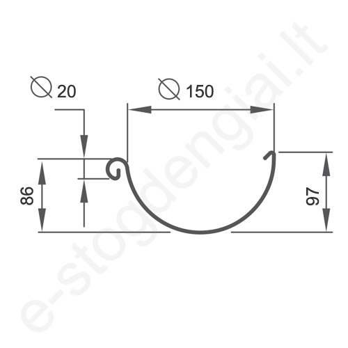 Latakas RoofArt 150/100 L=4 m, Rudas (RAL 8017) plieninis, vnt