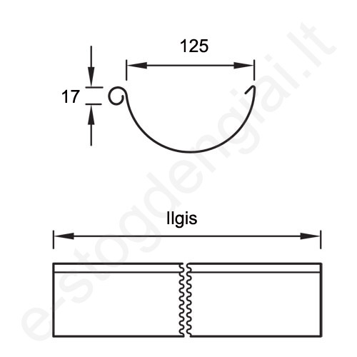 Latakas Ruukki 125/90 L=4 m, T.Sidabrinis (RR 41) plieninis, vnt