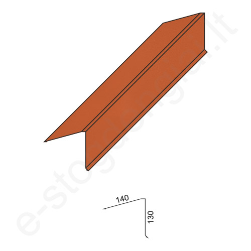 Vienašlaičio stogo kraigas 0,50 mm, 140x130 mm, L=2 m, Blizgus Molio (RAL 8004), vnt