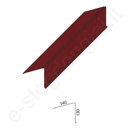 Vienašlaičio stogo kraigas 0,50 mm, 140x130 mm, L=2 m, Blizgus Vyno raudonumo (RAL 3005), vnt