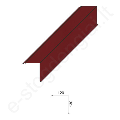 Skardinė vėjalentė 0,50 mm, 120x130 mm, L=2 m, Blizgi Vyno raudonumo (RAL 3005), vnt