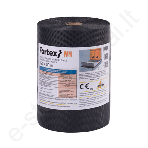 Pamatų hidroizoliacinė juosta Fortex PAM, 0,3 mm, 365 mm, 50 m/rul