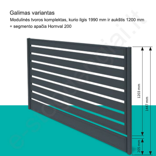 Modulinis tvoros segmentas Hornval 1200x1950 mm, Matinė T.Pilka (RAL 7016), kompl