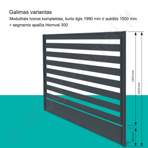 Modulinis tvoros segmentas Hornval 1500x1950 mm, Matinė T.Pilka (RAL 7016), kompl