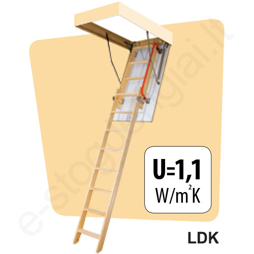 Fakro laiptai LDK 60x120 h=2,8m mediniai, 2 segmentų, SUSTUMIAMI