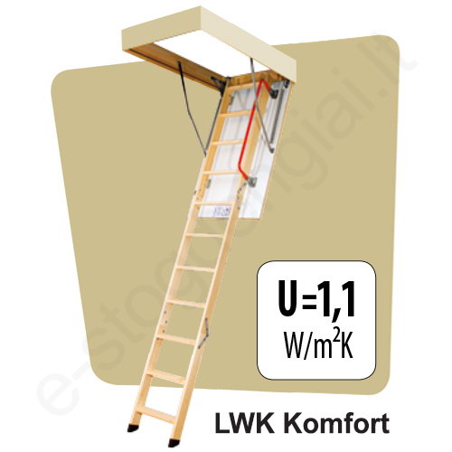 Palėpės laiptai Fakro LWK Komfort 60x120 h=2,8m mediniai KLASIKINIAI