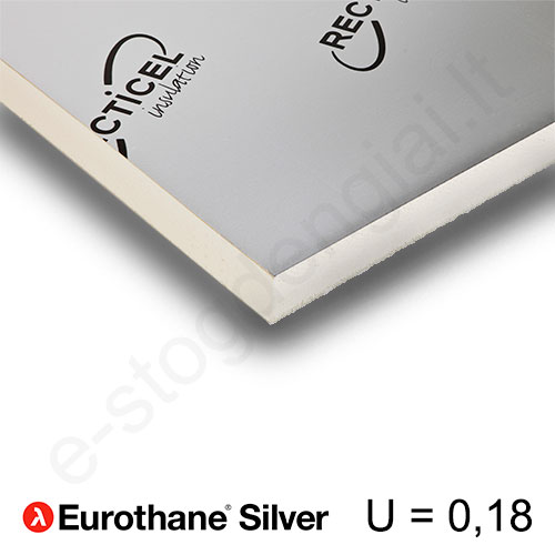 Recticel Eurothane Silver poliuretano plokštė stogui 1200x2500x120mm, 1vnt/3m²